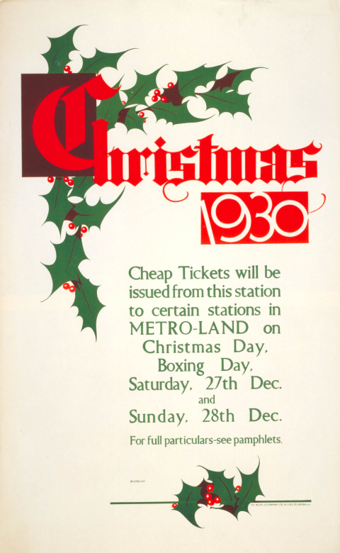 Christmas 1930, artist unknown, issued by the Metropolitan Railway 1930