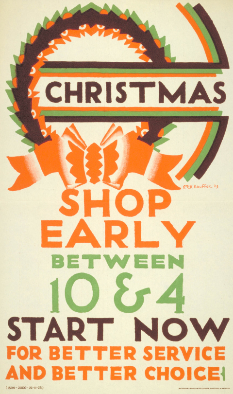 Christmas; shop early between 10 and 4, by Edward McKnight Kauffer, 1923.