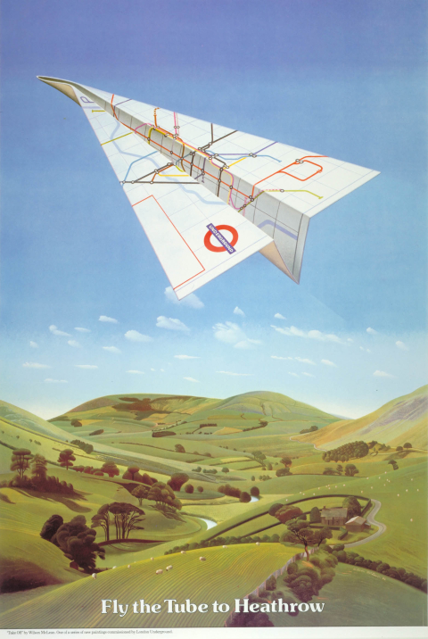 Fly the Tube to Heathrow, by Wilson McLean, 1986