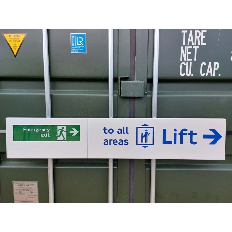 Lift to All Areas, Emergency Exit Lightbox (Arrows Right) (132023)