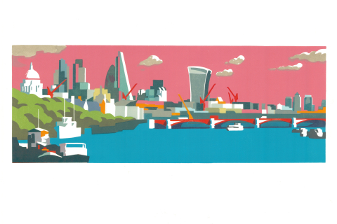 City of London print, by Paul Catherall - Pink