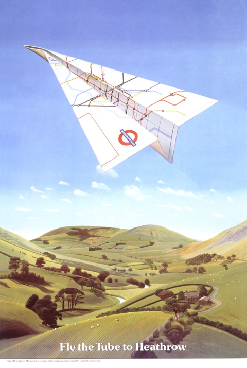 Fly The Tube to Heathrow, by Wilson McLean, 1986