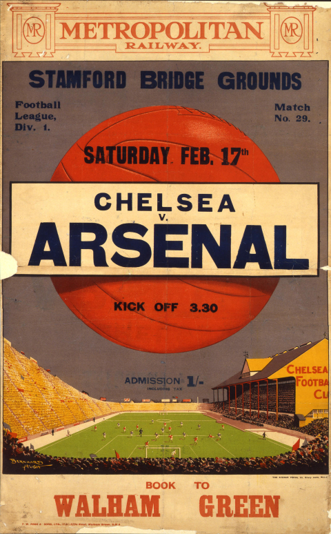 Chelsea v Arsenal, by Bernhard Hugh, 1923