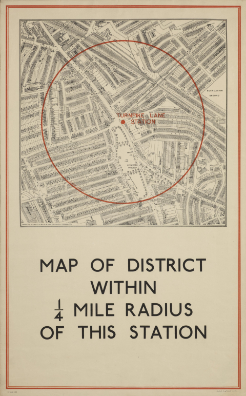 Map Of District Within 1/4 Mile Radius Of Turnpike Lane Station, artist unknown, 1937