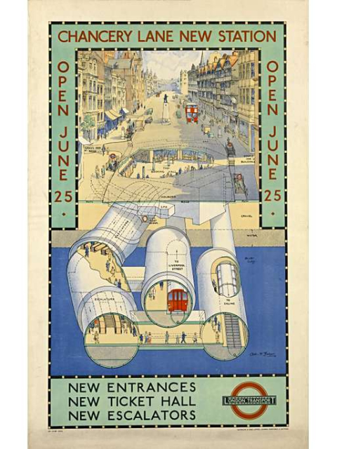 New entrances, new ticket halls, escalators; Chancery Lane, by Charles W Baker, 1934